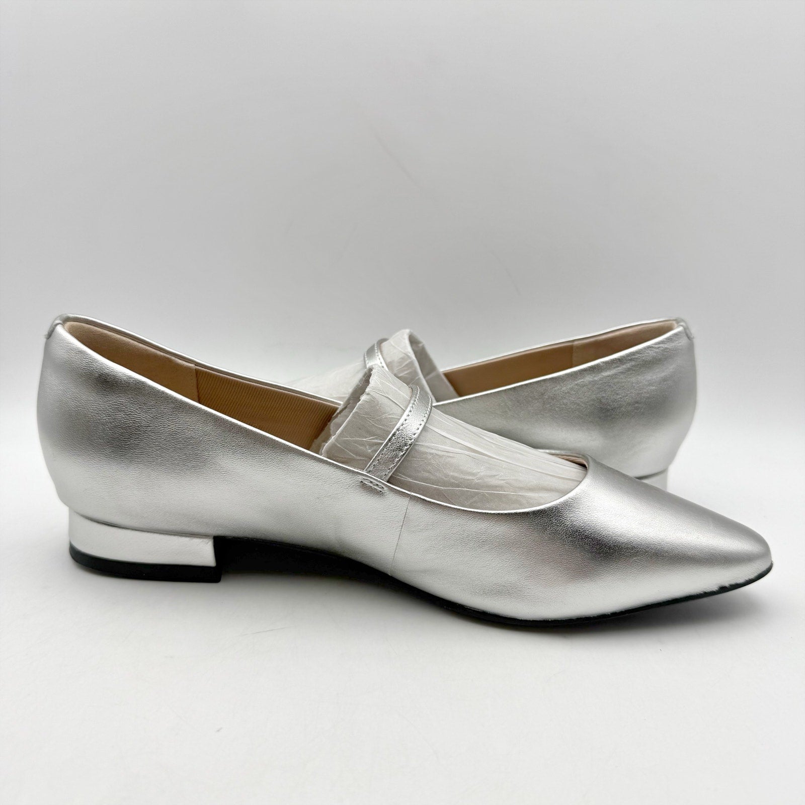 Rockport Womens Taren Flats US 7 WIDE Silver Metallic Leather Mary Janes NWOB