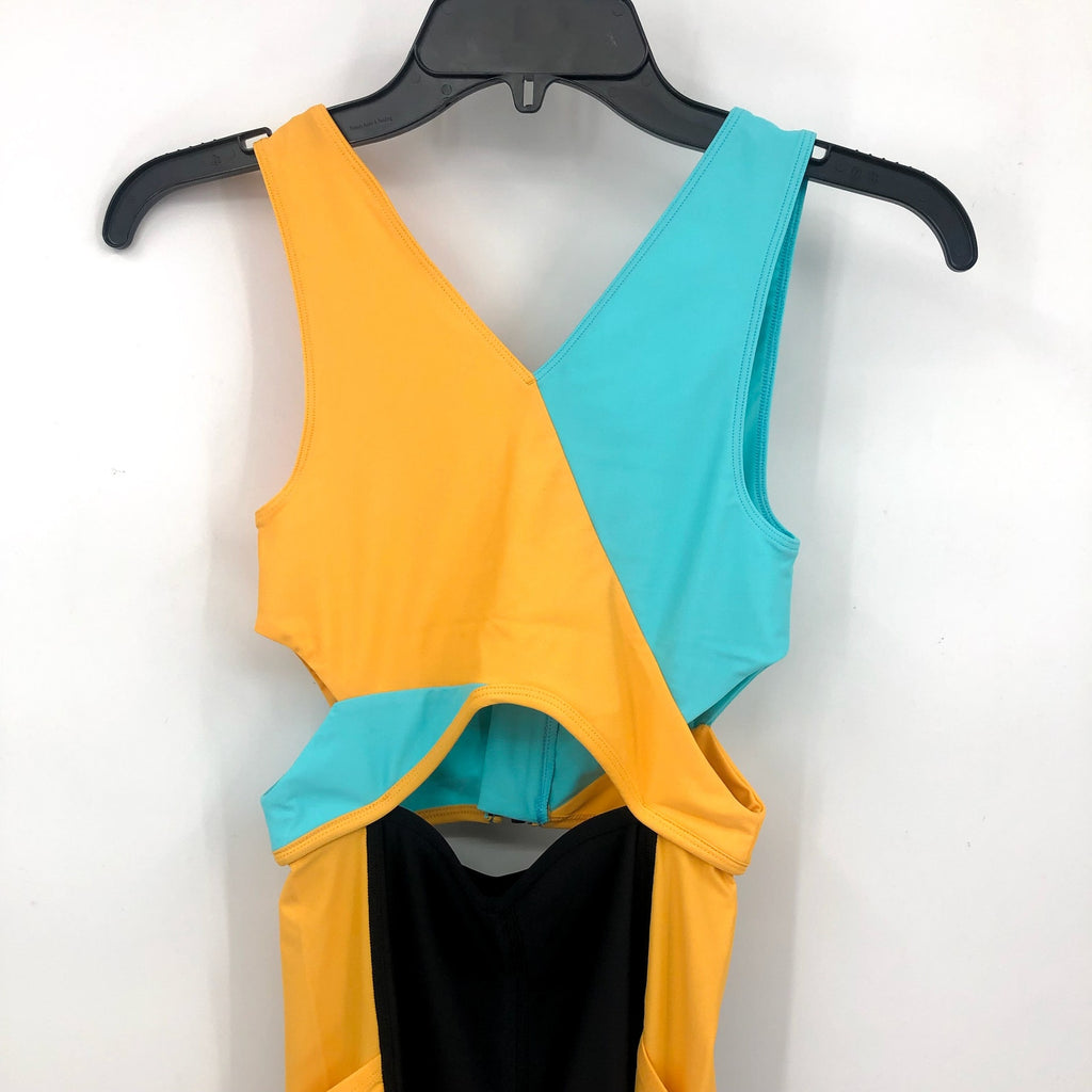 OUTDOOR VOICES Women SplashKnit 6" Bodysuit XS Colorblock Black Teal Yellow NWT