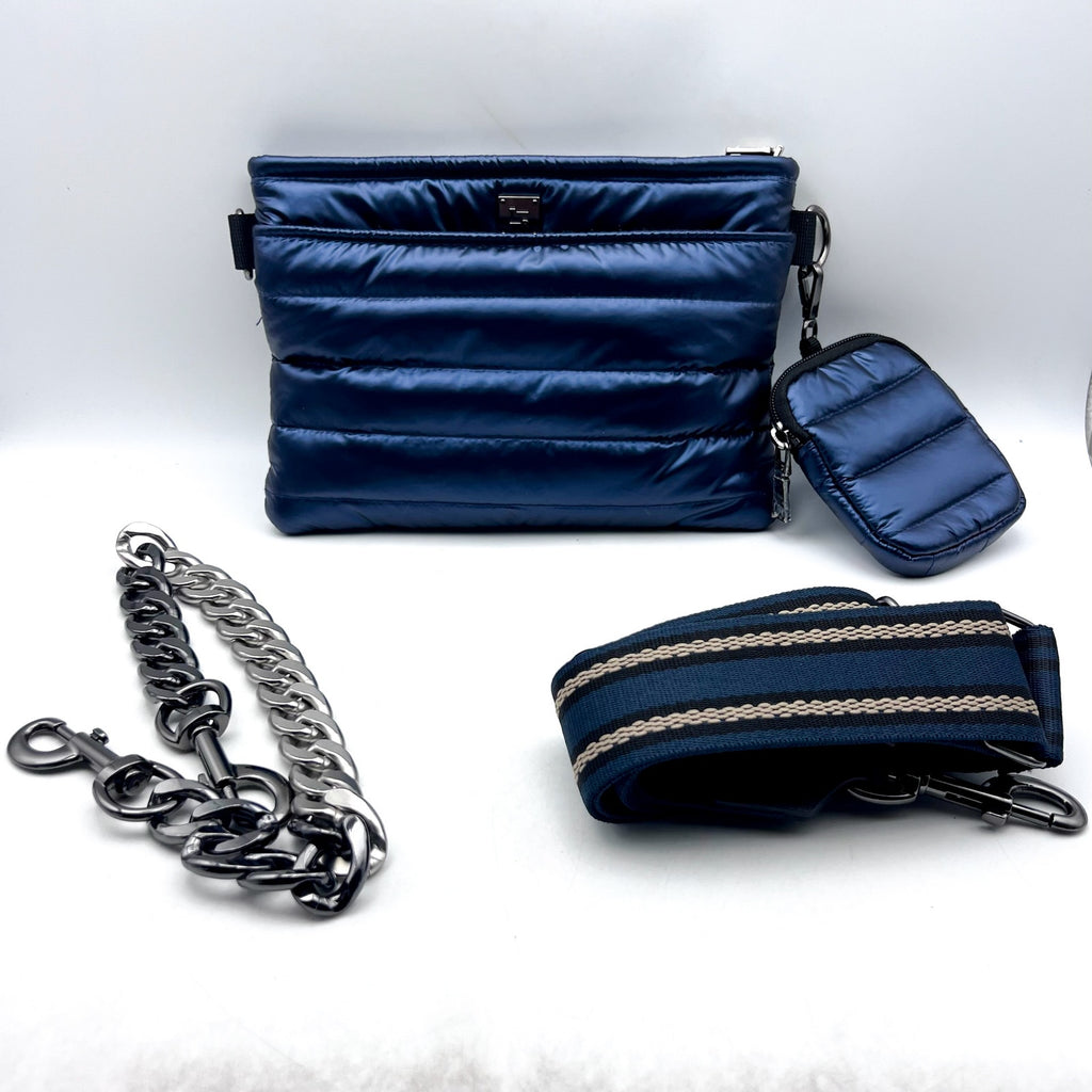 THINK ROYLN Quilted Downtown Crossbody Bag Blue Pearl Indigo NWT