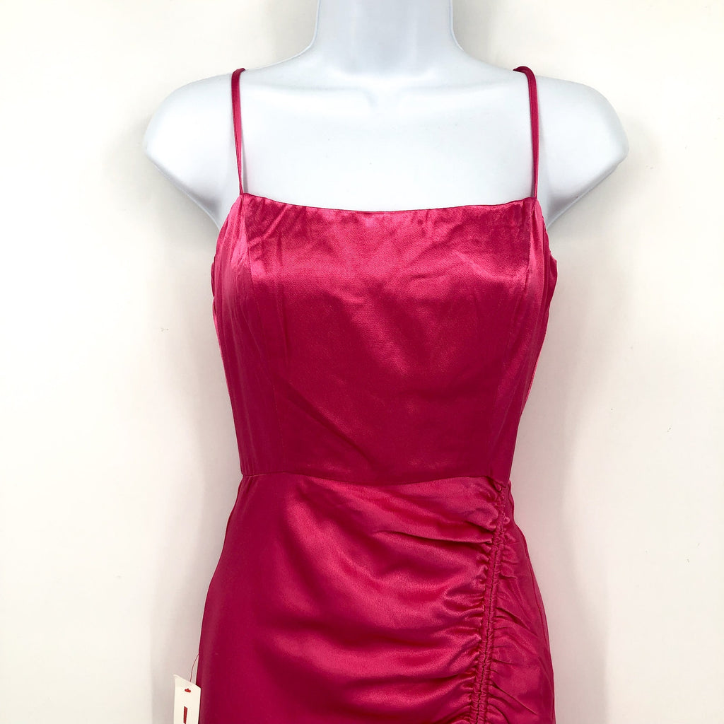 BARDOT Women's Zadie Midi Dress XS US 4 Raspberry Pink Satin Ruched NWT