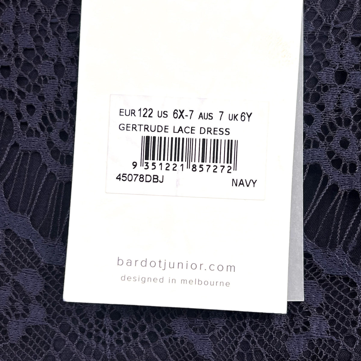 BARDOT JUNIOR Girl Gertrude Lace Dress Size 6X-7 Navy Blue Long Sleeve NWT