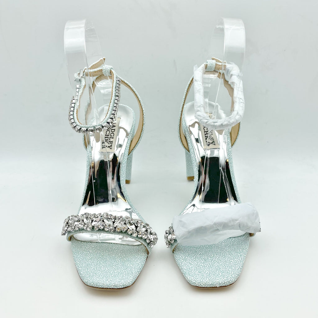 BADGLEY MISCHKA Womens Tasmine Tall Evening Sandals US 6.5 Blue Crystals NIB