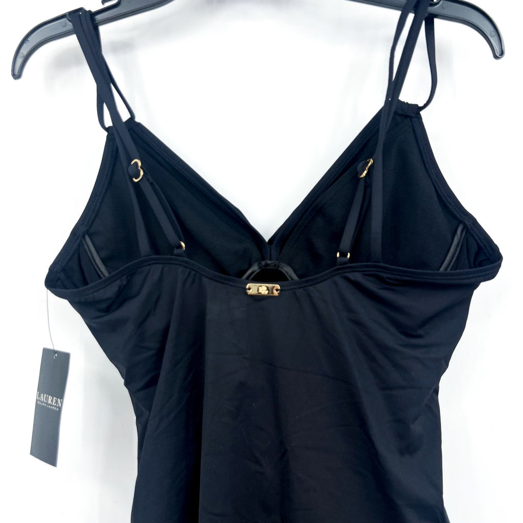 LAUREN RALPH LAUREN Double Strap Twist Tankini Top Size 4 Black Underwire NWT