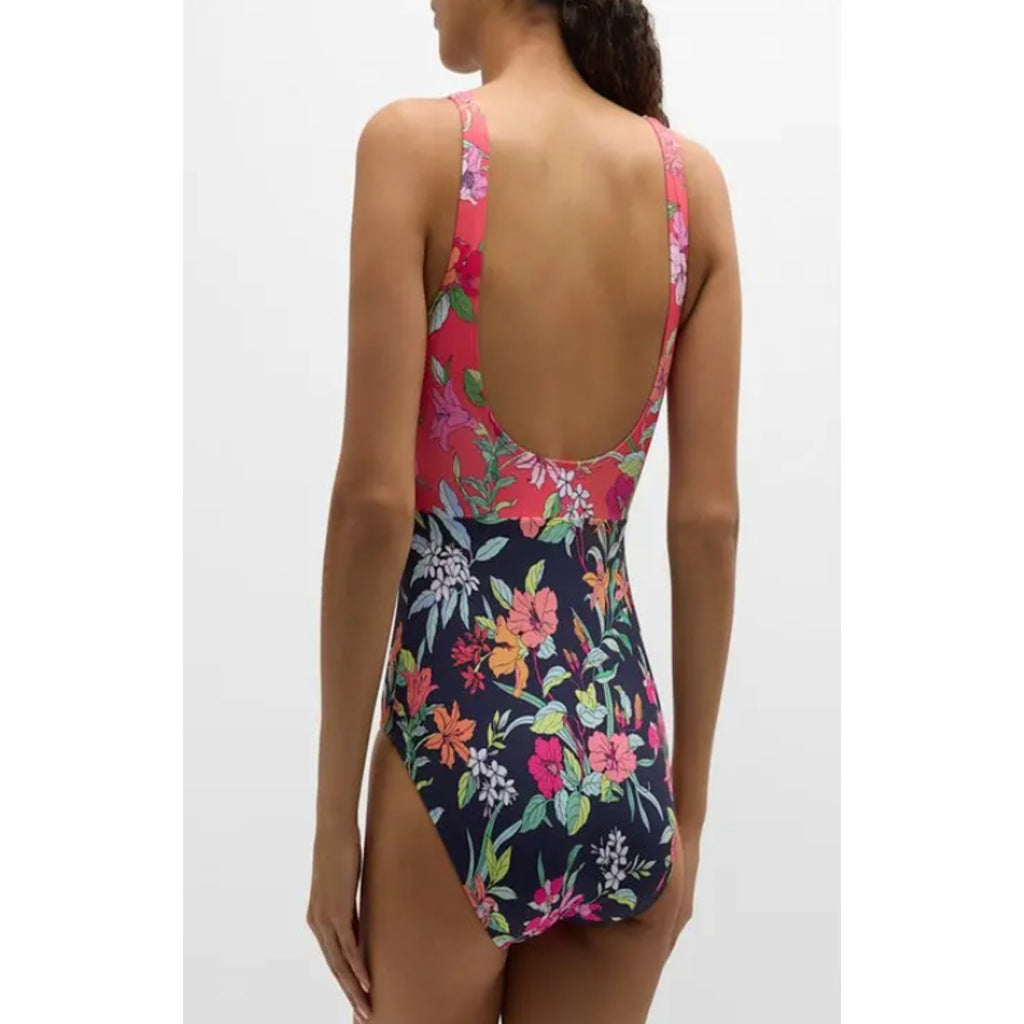 TOMMY BAHAMA Summer One-Piece Swimsuit Size 16 Pink Black Floral Wrap-Front NWT