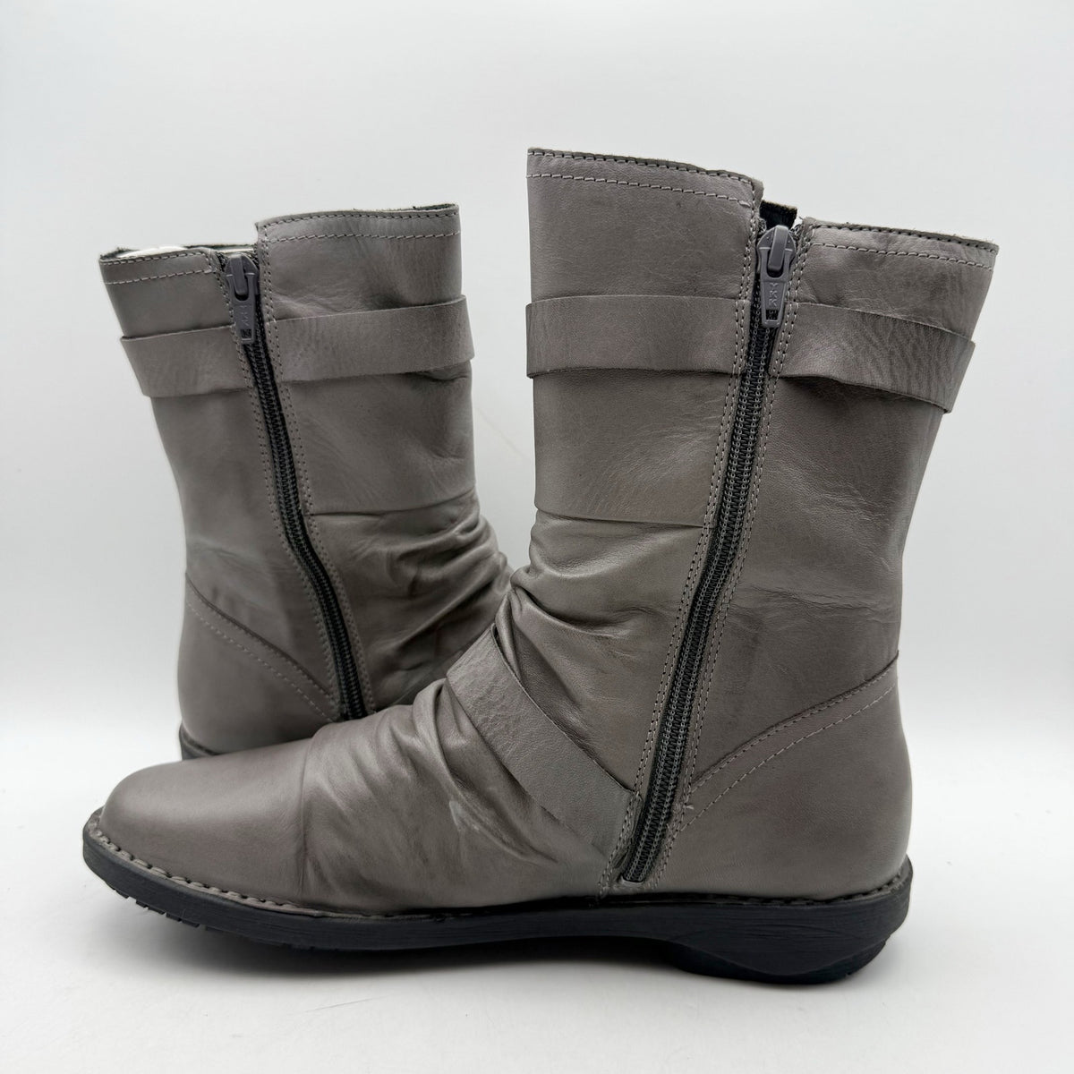 Miz Mooz Womens Pasha Mid Calf Boots EU 39 US 8.5 Grey Leather NIB