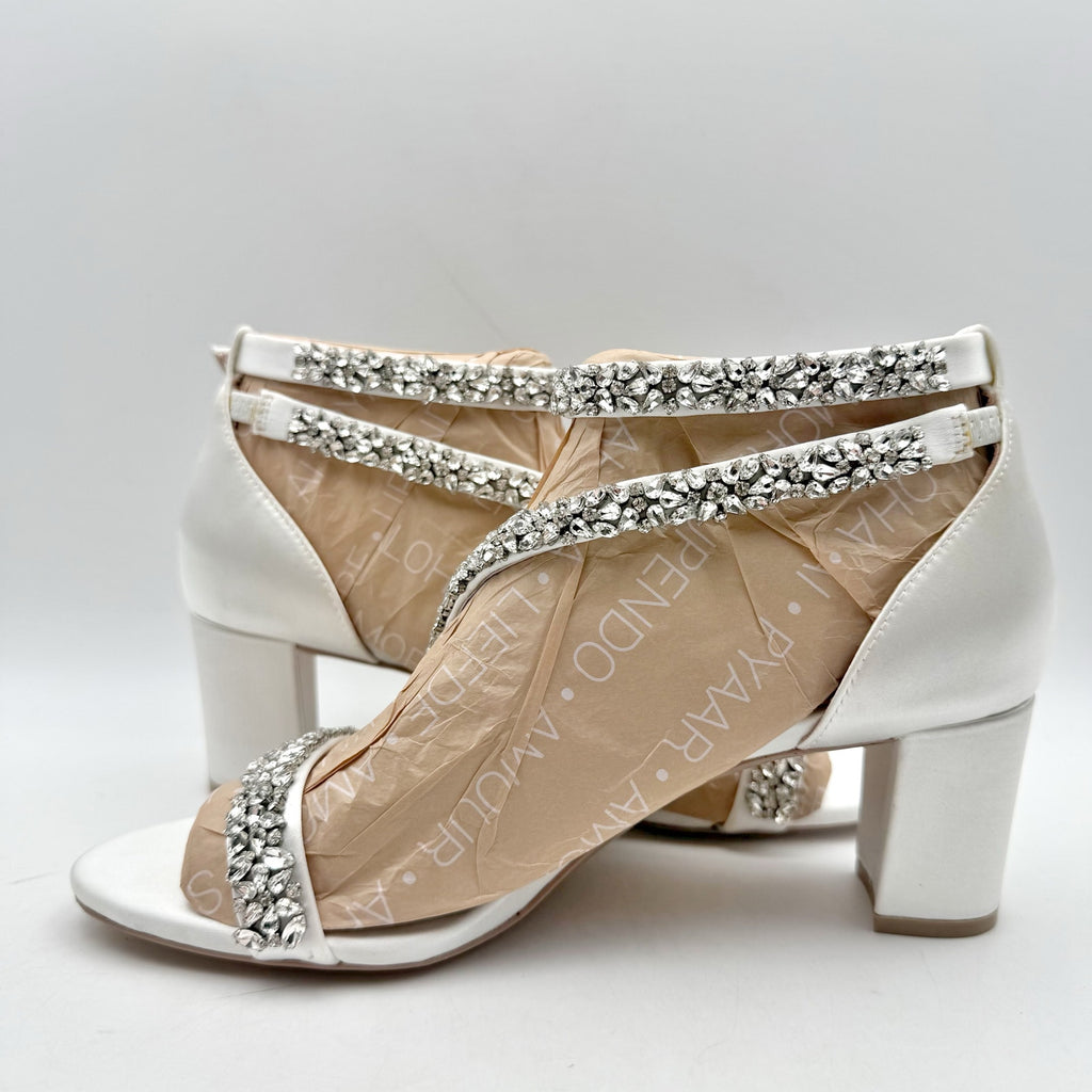 Pnina Tornai x Naturalizer Womens Ahava Heels Size 6.5 White Crystal Sandals NIB