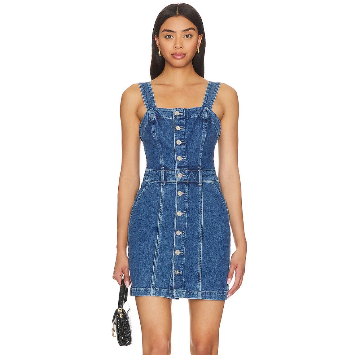 PAIGE Women's Maddy Denim Tank Dress Size 10 Delia Blue Button Front Revolve NWT
