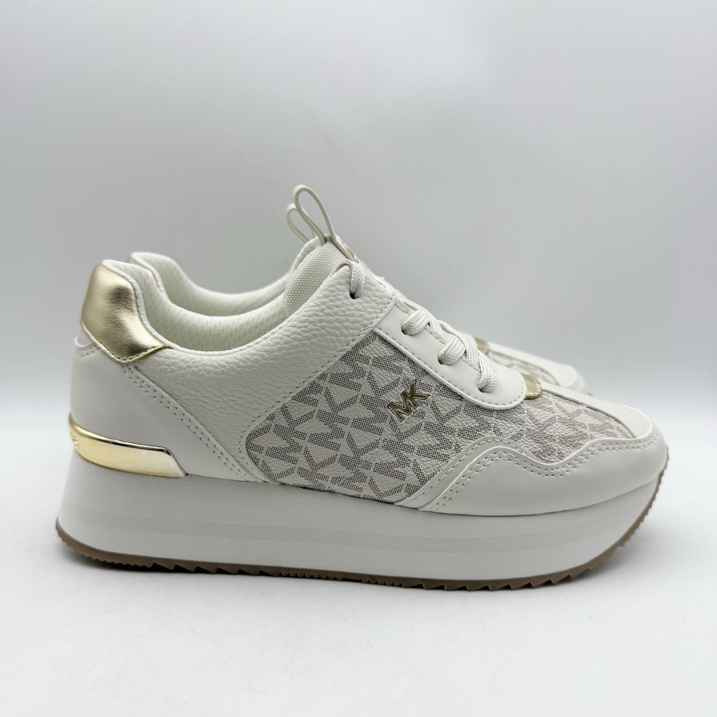 Michael Kors Womens Raina Casual Sneaker US 6 M White Vanilla Gold Trainer NIB