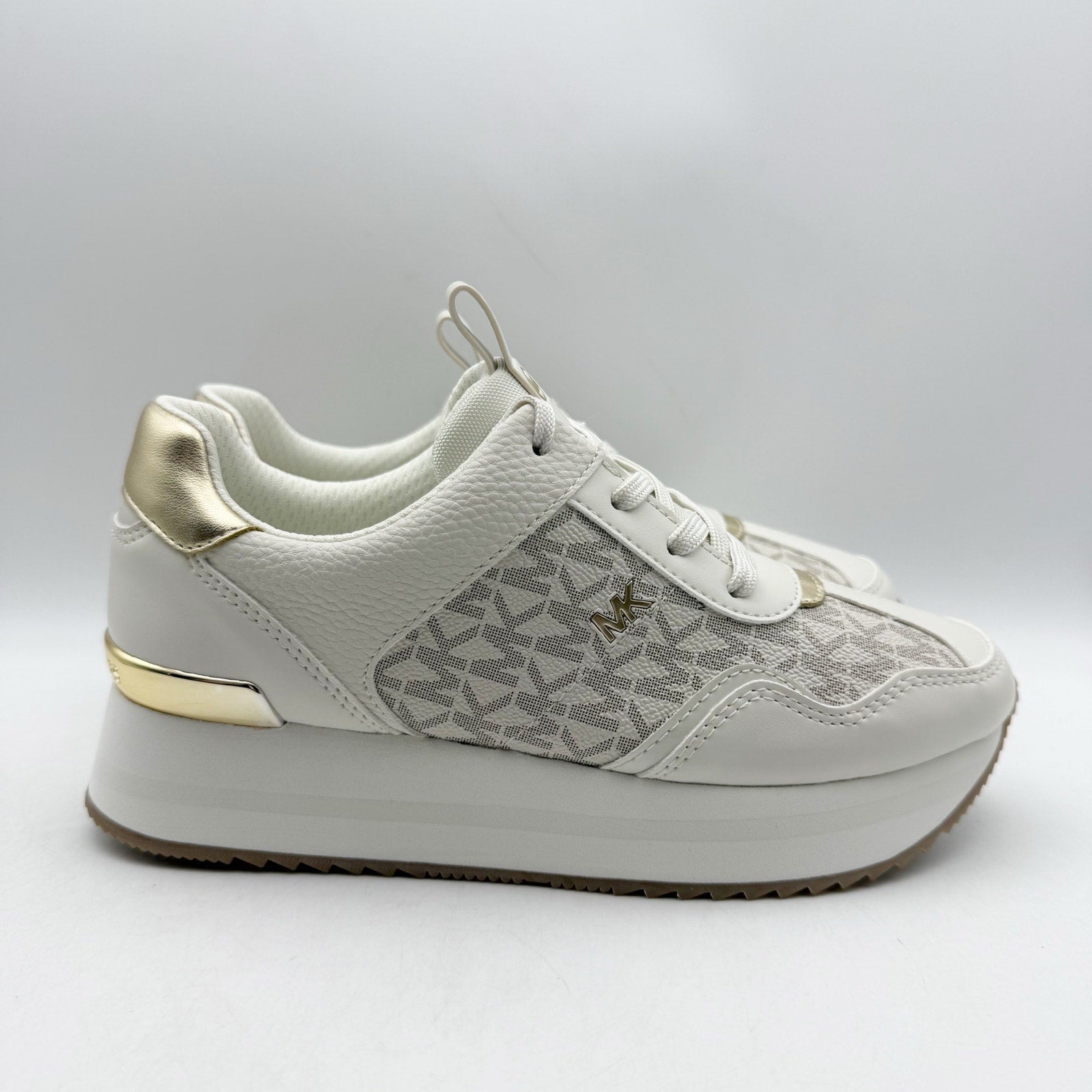 Michael Kors Womens Raina Casual Sneaker US 6 M White Vanilla Gold Trainer NIB