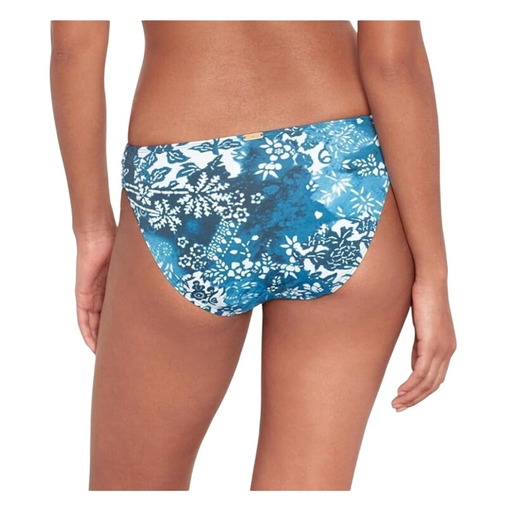 LAUREN RALPH LAUREN Patchwork Hipster Bikini Bottom Size 10 Blue Shirred NWT