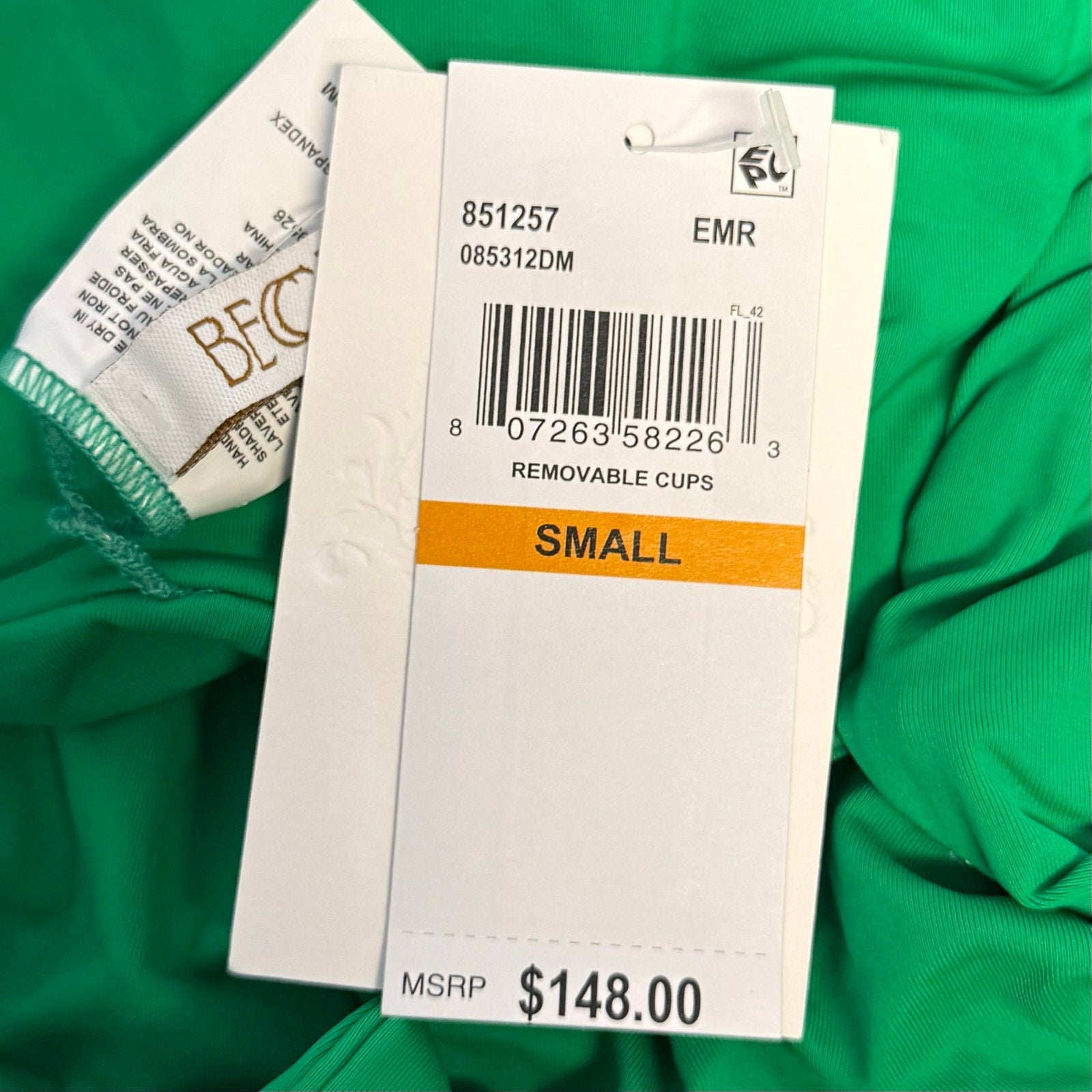 BECCA Color Code Paula One Piece Swimsuit Small Emerald Green Square Neck NWT