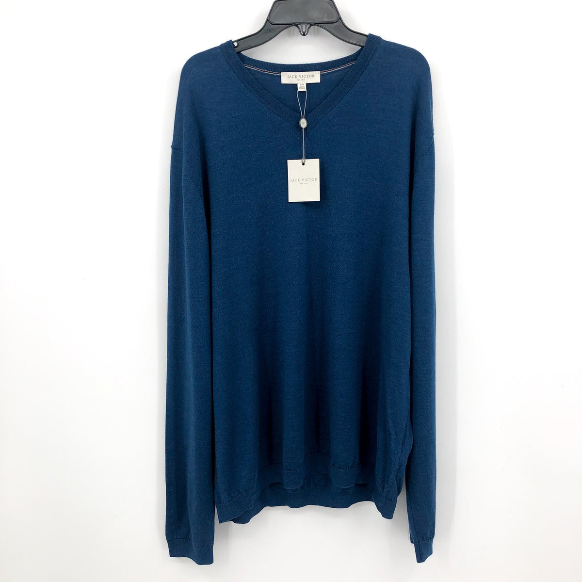 JACK VICTOR Men's Ramezay Woo V-Neck Sweater XL Blue Silk Cashmere