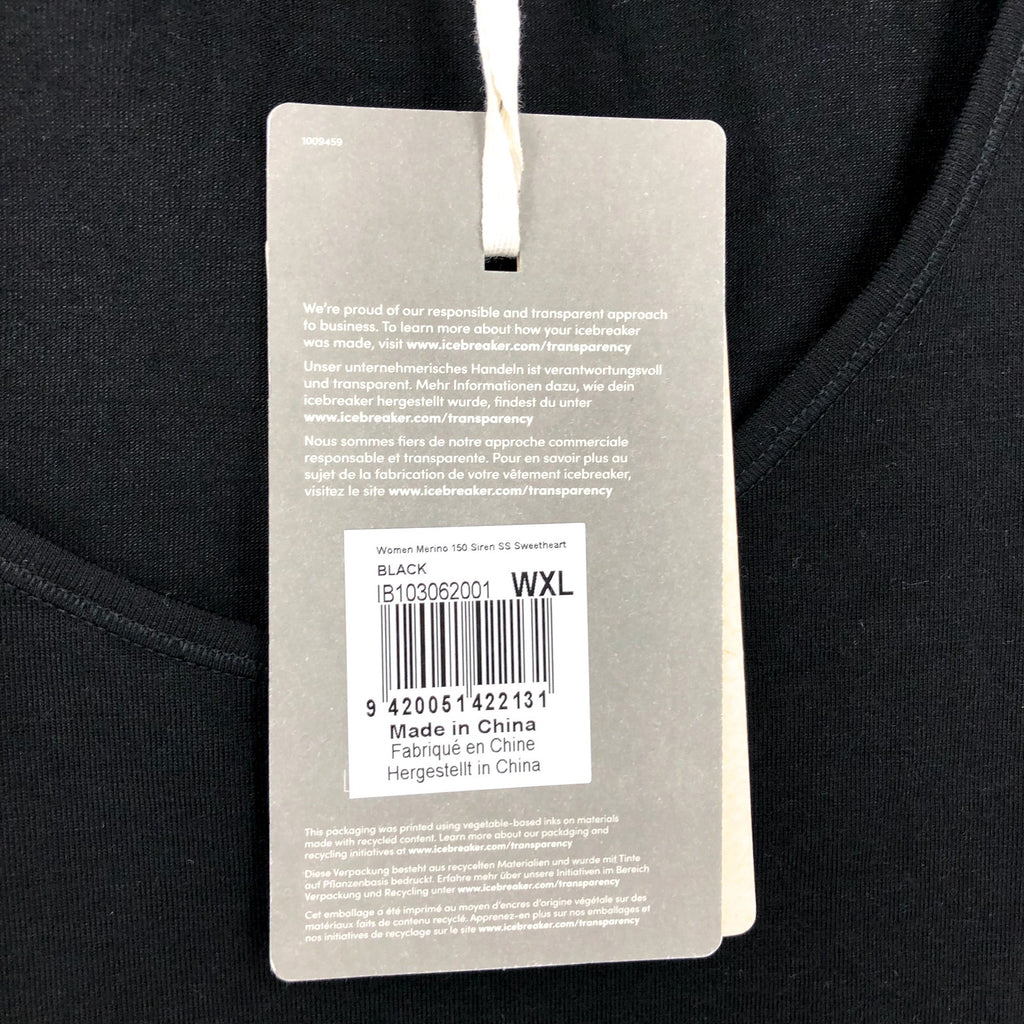 SMARTWOOL Women's Merino 150 Siren Tshirt XL Black Short Sleeve Sweetheart NWT