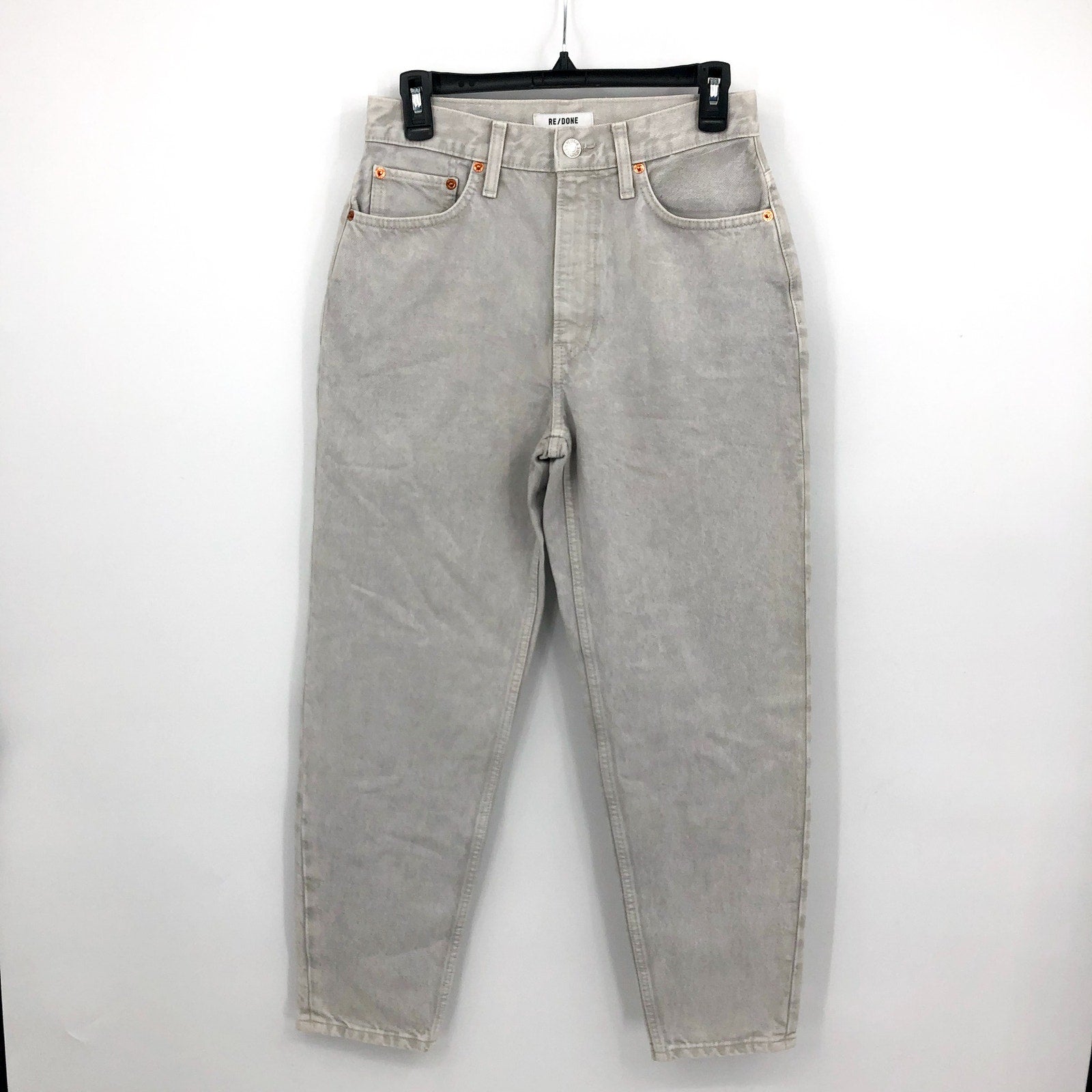 RE/DONE Women's High-Rise Tapered Jeans 2/26 Light Grey Rigid Denim Relaxed NWOT