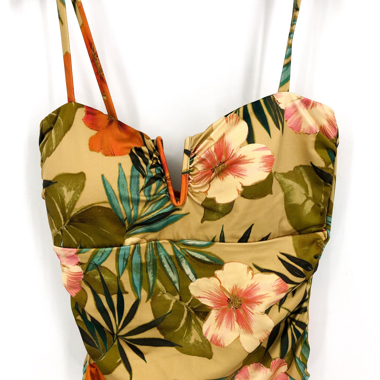 LAUREN RALPH LAUREN Island Tropical One Piece Swimsuit Size 6 Gold V-Wire NWT