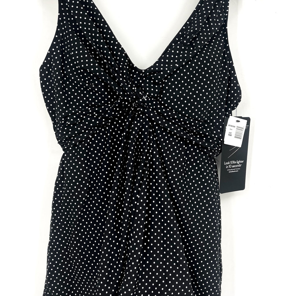 MIRACLESUIT Women's Pin Point Marais Swim Dress Size 16W Black White NWT