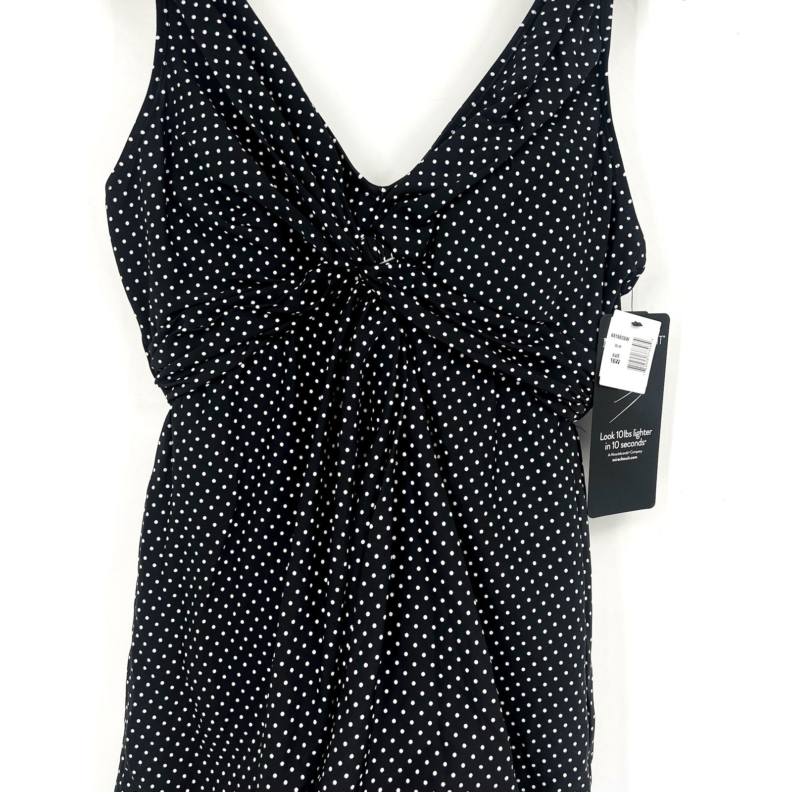 MIRACLESUIT Women's Pin Point Marais Swim Dress Size 16W Black White NWT