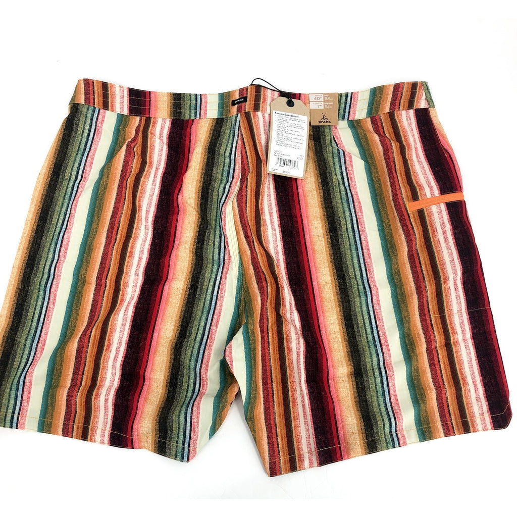 PRANA Men's Fenton Board Shorts Size 40 XXL Baja Stripe 7" Inseam UPF 50+ NWT