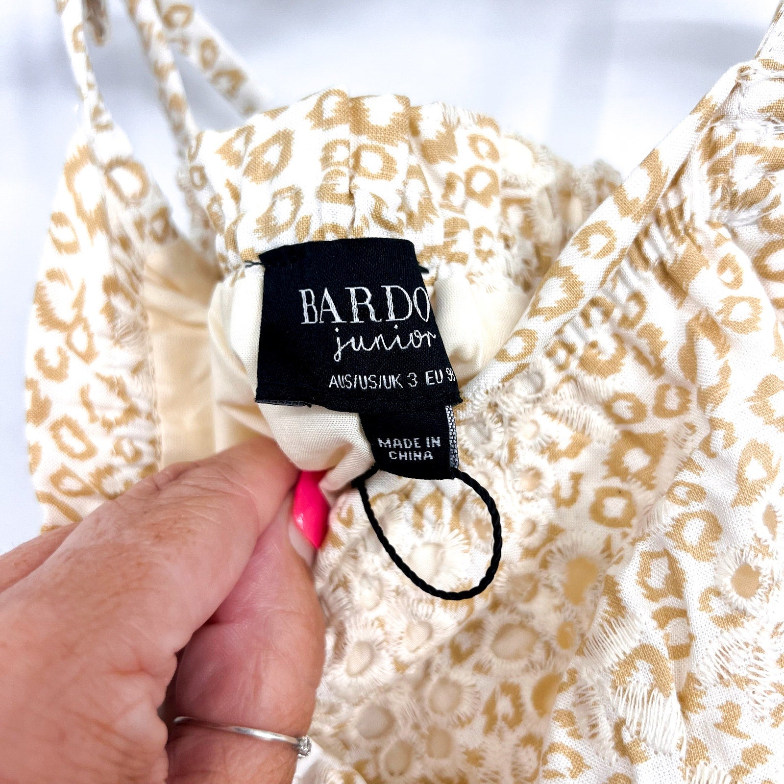 BARDOT Toddler Girls Leopard Trim Romper Size 3T Cream Beige Peplum NWT