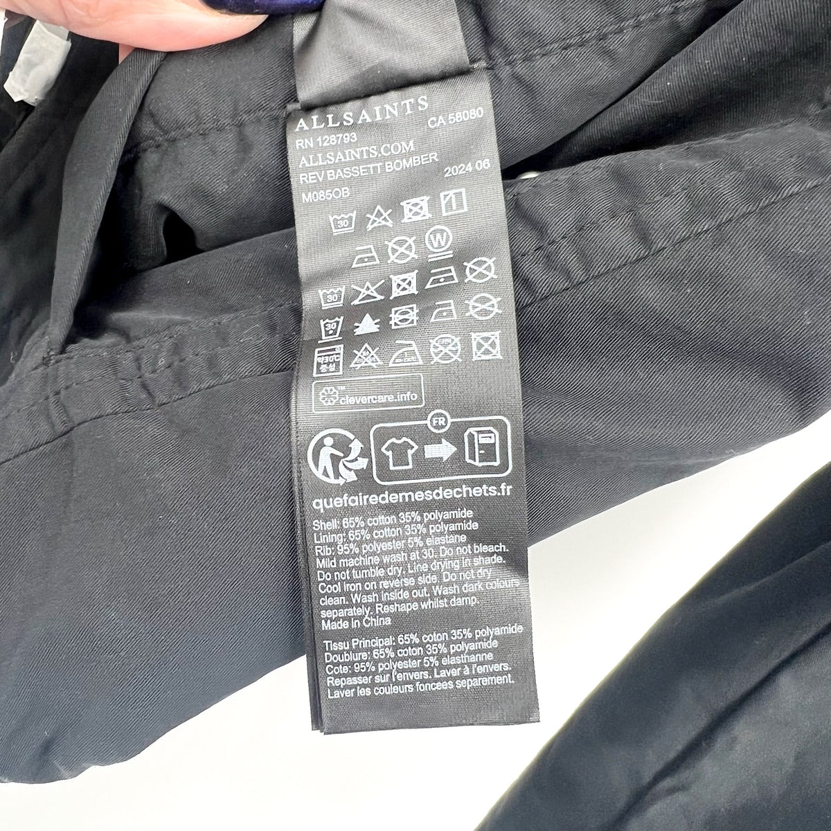 Allsaints Mens Reversible Bassett Bomber Jacket XS Black Ash Khaki NWT
