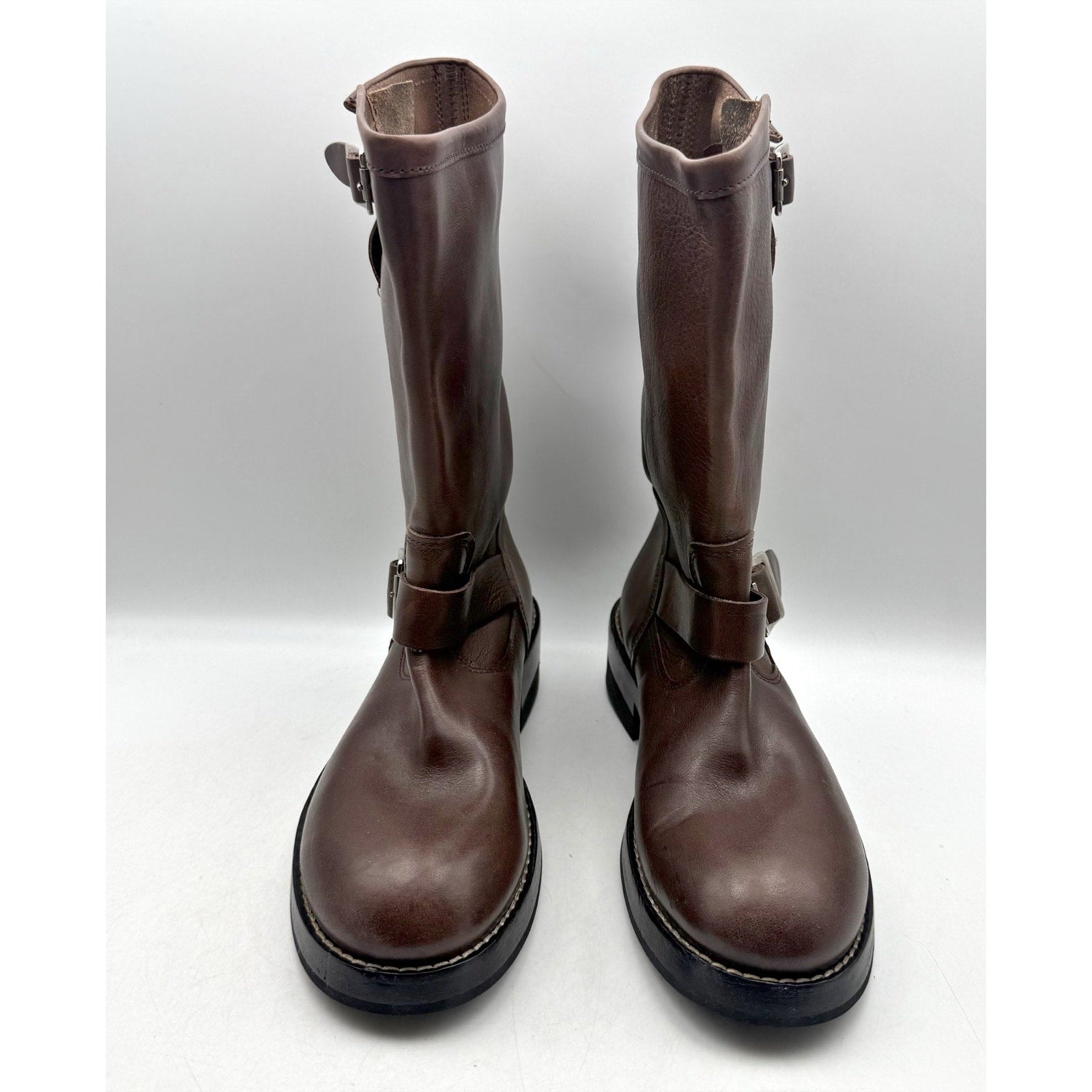 RE/DONE Women Vintage Engineer Mid Calf Boot EU 40 US 10 Dark Brown Leather NWOB