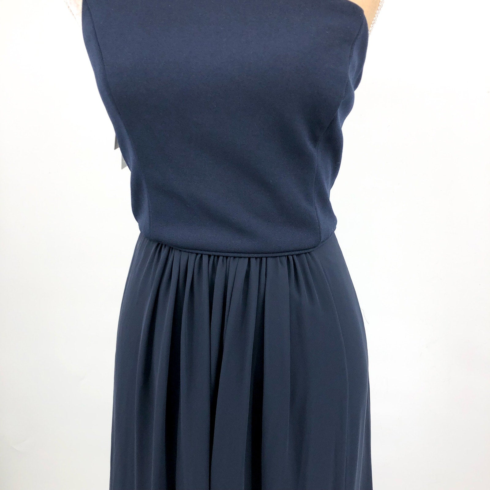 ADRIANNA PAPELL One-Shoulder Chiffon Long Gown Size 8 Midnight Blue Formal NWT