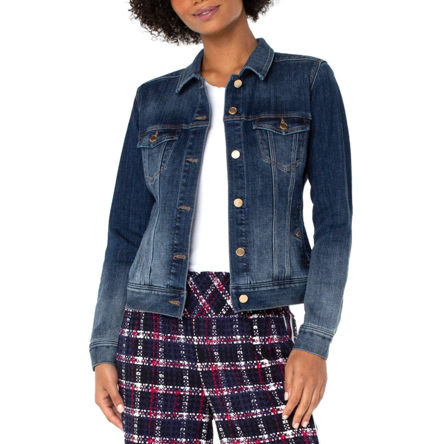 LIVERPOOL Women's Classic Jean Jacket Large Blue Glenrock Stretch Denim NWT