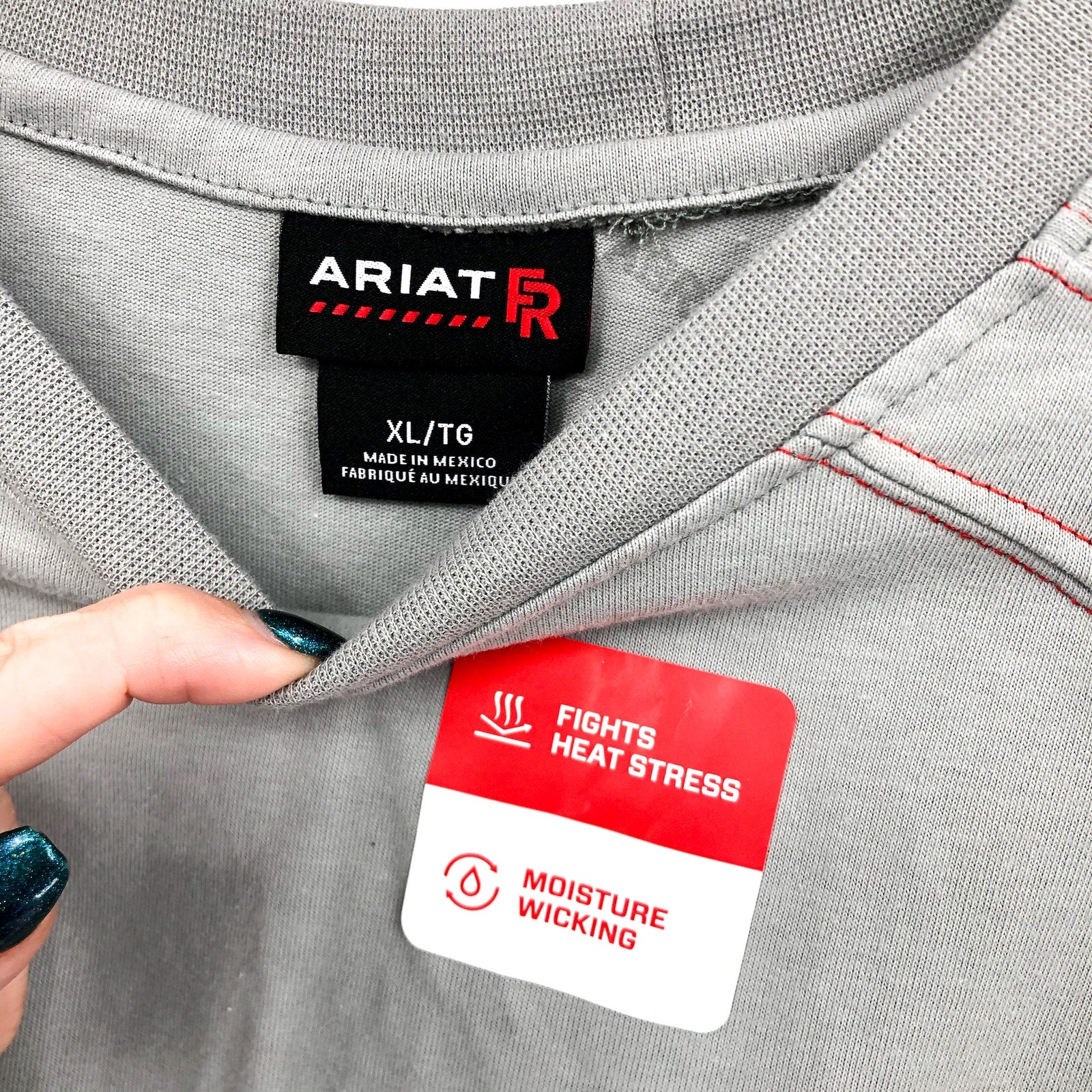 ARIAT Men's Flame Resistant Work Crew Shirt XL Grey Silver Fox Long Sleeve NWT