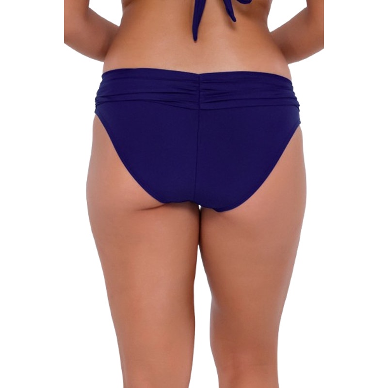 SUNSETS Women's Unforgettable Brief Bikini Bottom Large Indigo Blue Shirred NWT