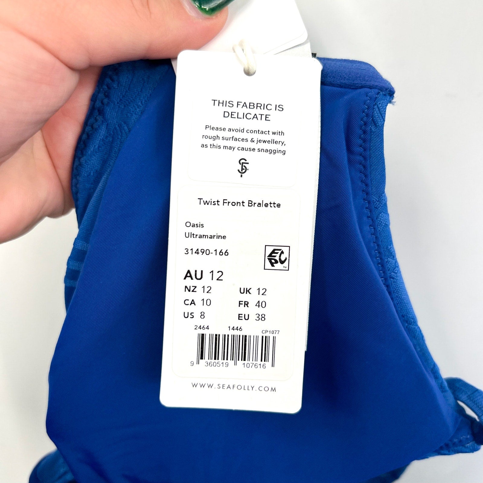 SEAFOLLY Women's Oasis Twist Bralette Bikini Top Size 8 Blue Ultramarine NWT