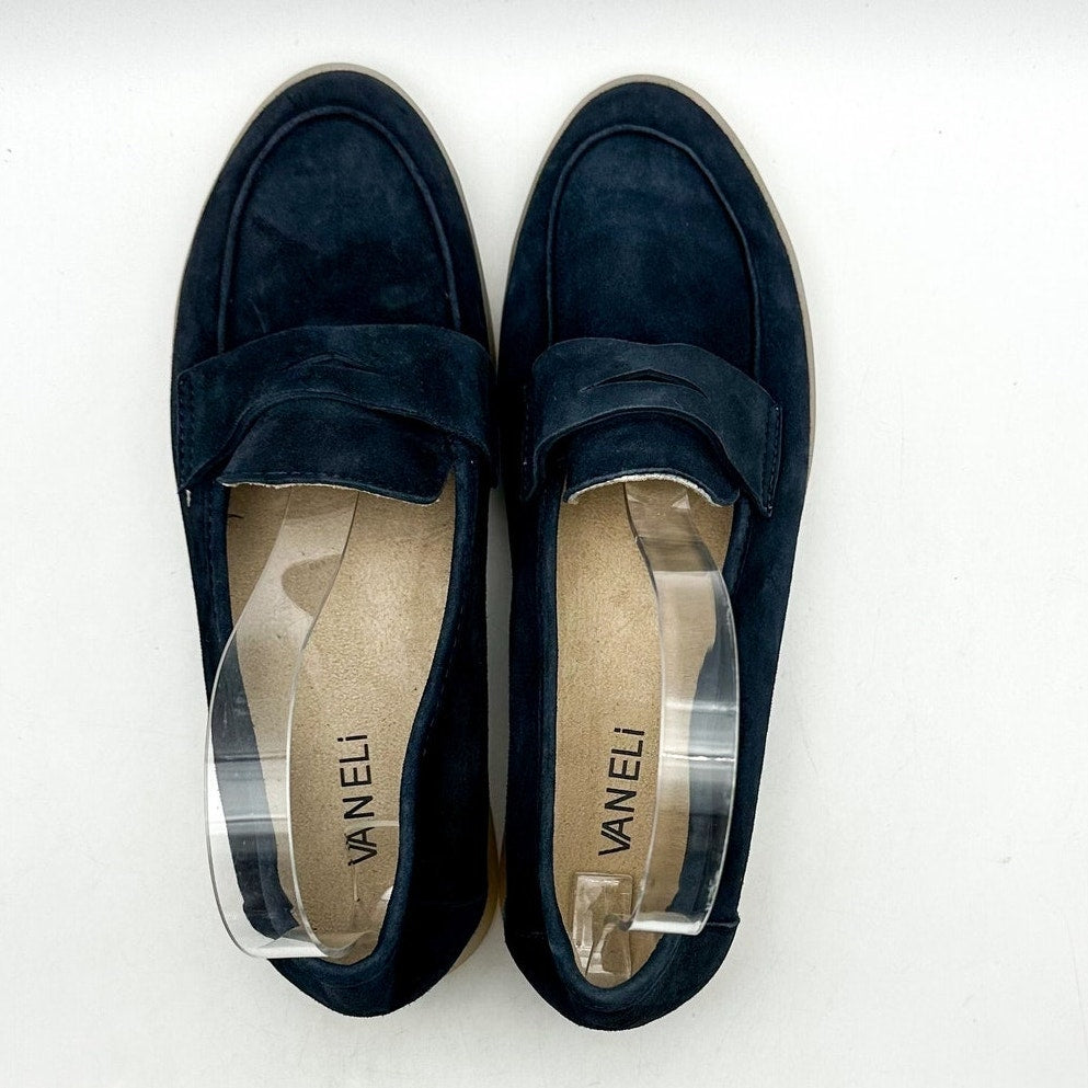 Vaneli Womens Undine Penny Loafers Size 7.5 Navy Blue Suede NWOB