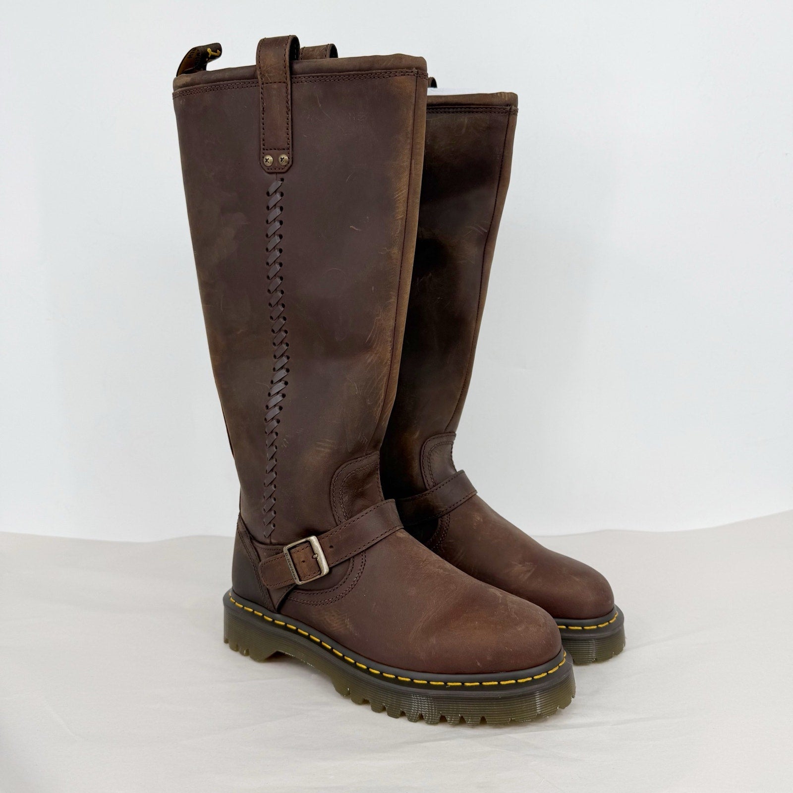 Dr. Martens Womens Anistone Knee High Boots EU 42 US 10 Dark Brown Leather NWOB