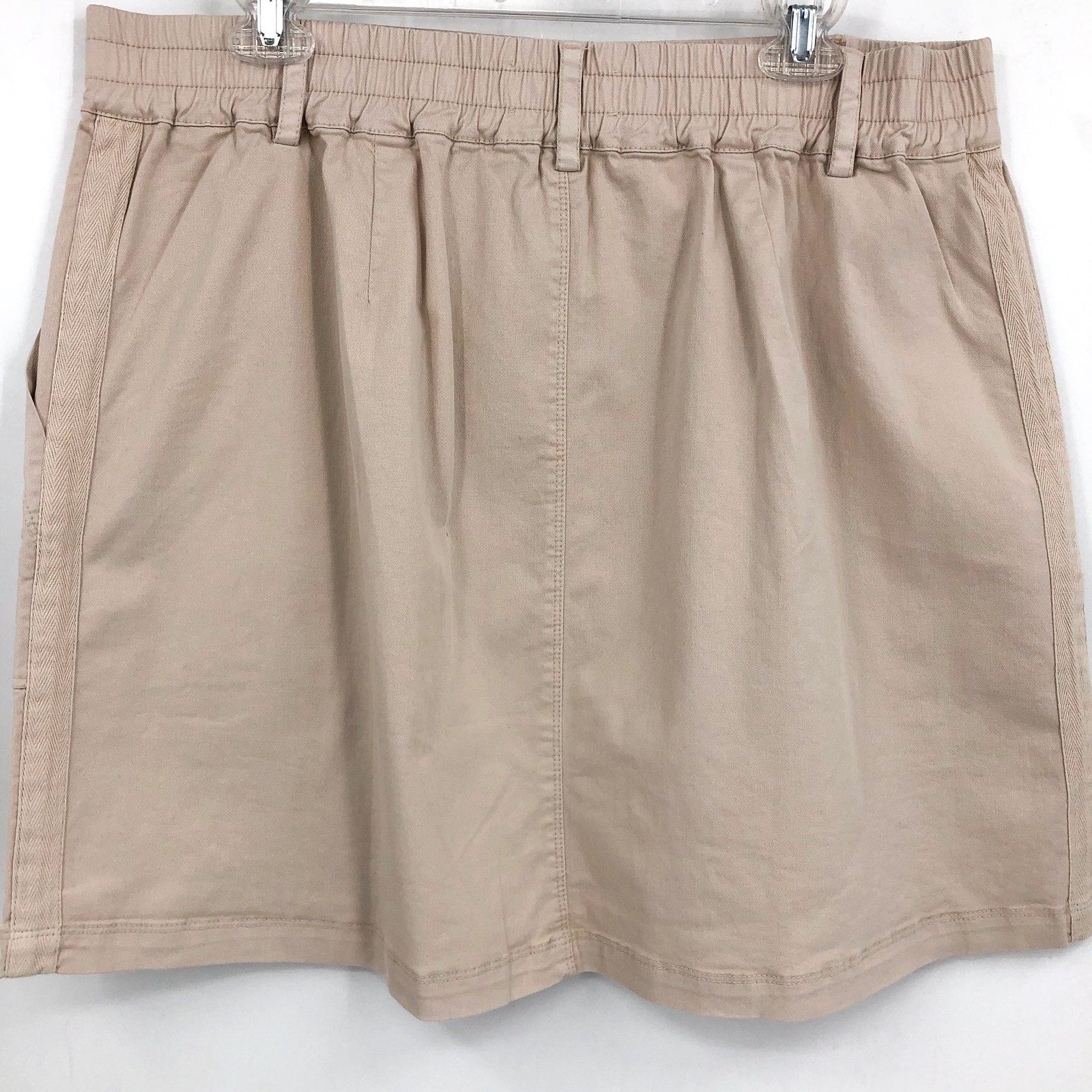 MICHAEL STARS Women's Monroe Twill Miniskirt 1X Khaki Cement Pockets Stretch NWT