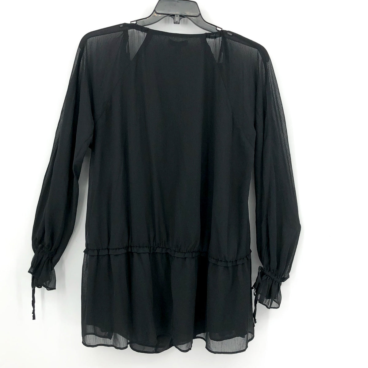TOPSHOP Women's Cut Out Chuck On Mini Dress Size 6 Black Tie Neck Chiffon NWT