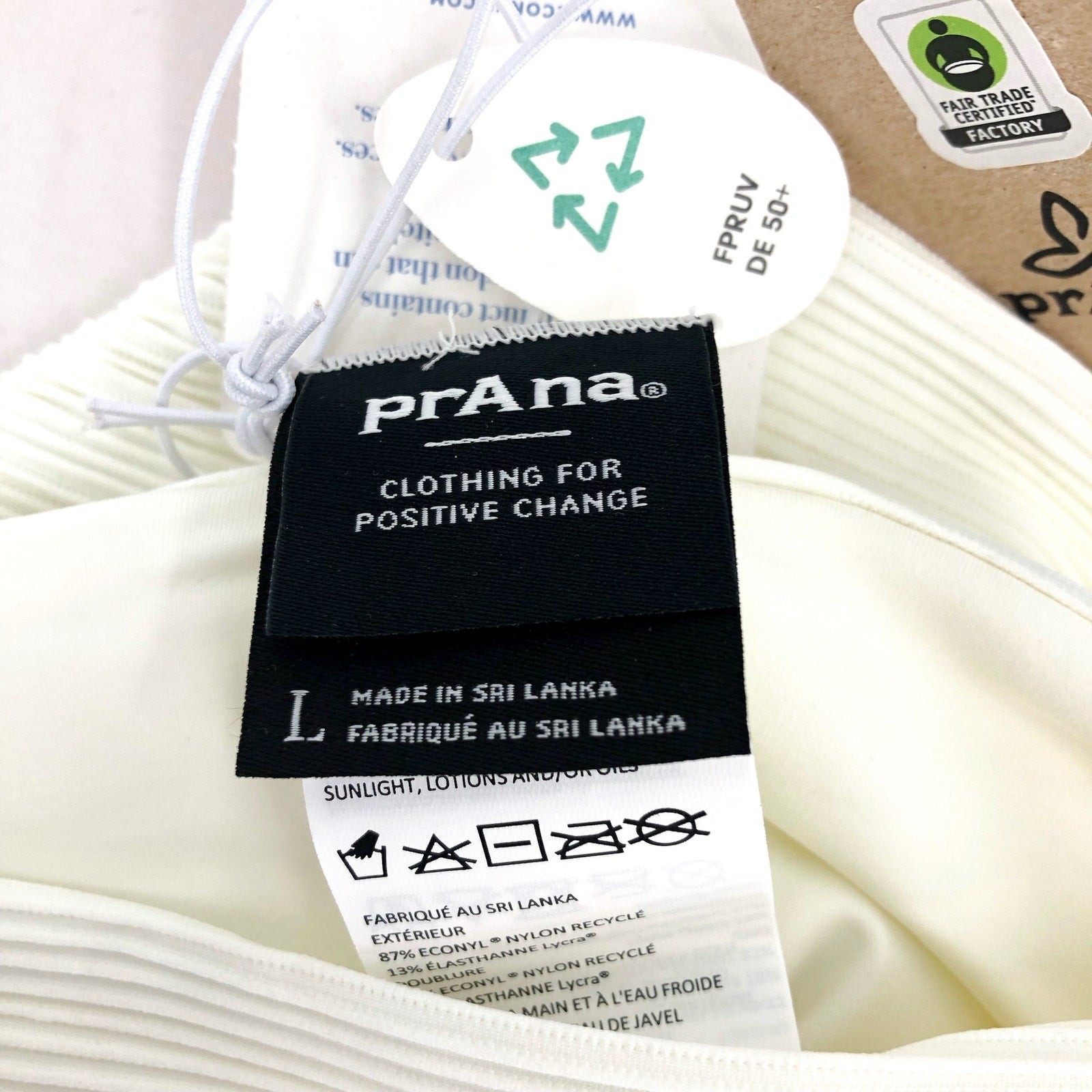 PRANA Women's Gemma Bikini Bottom Large White Horchata Ottoman Low Rise NWT