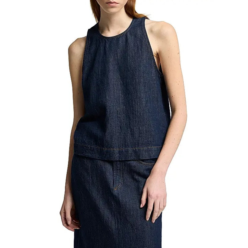 7 FOR ALL MANKIND Sleeveless Denim Top Medium Blueberry Cotton Linen NWT