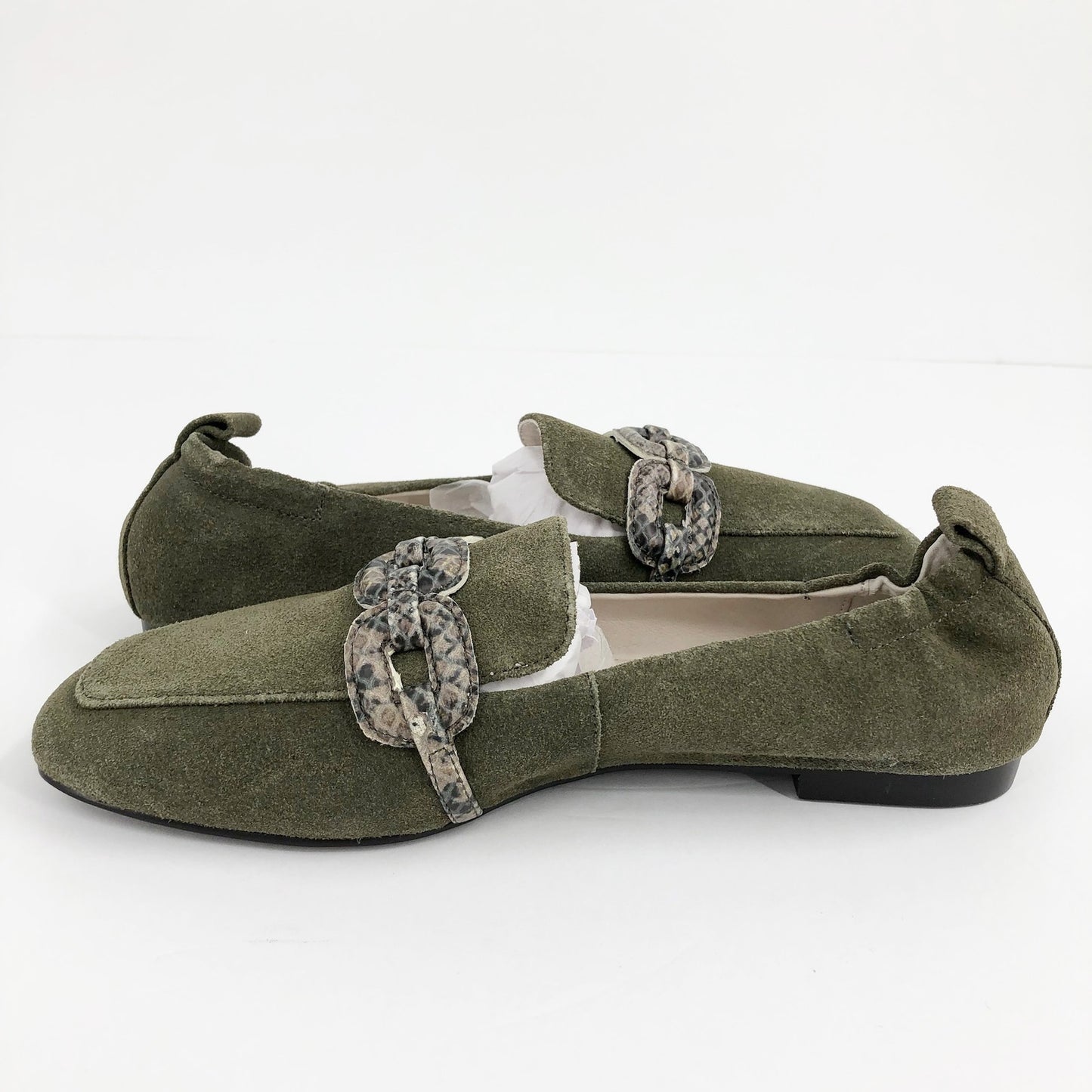 SANCTUARY Blast Suede Loafers 6.5 Olive Green Python-Embossed Bit NWOB