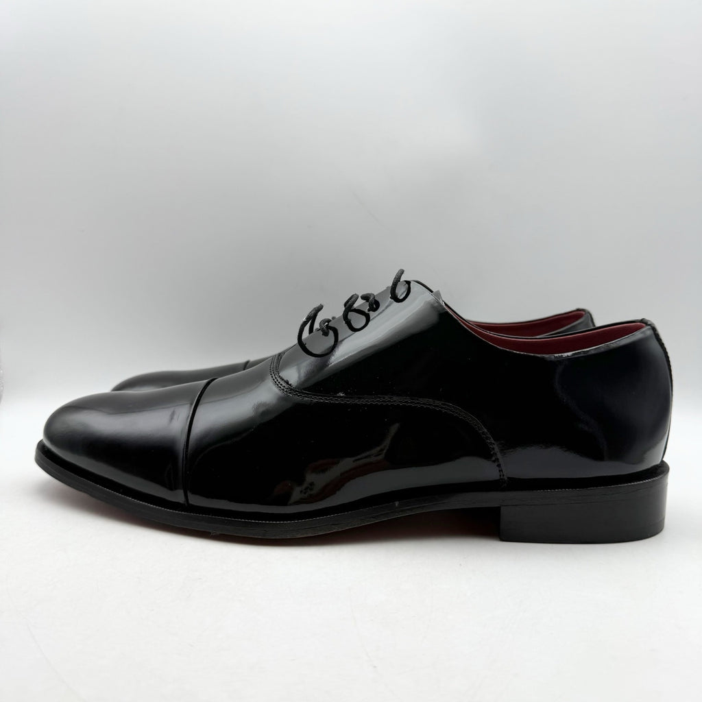 Carlos Santana Mens Tuxedo Cap-Toe Oxford Shoes US 11.5 Black Patent Leather NIB