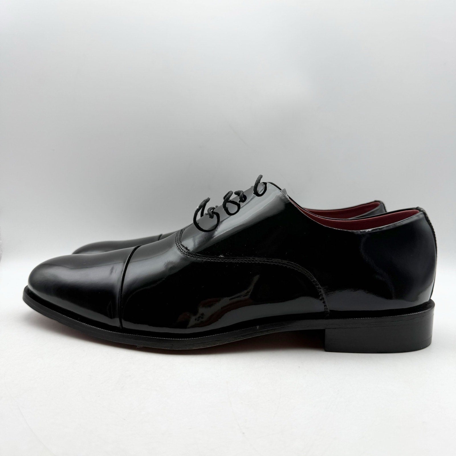 Carlos Santana Mens Tuxedo Cap-Toe Oxford Shoes US 11.5 Black Patent Leather NIB