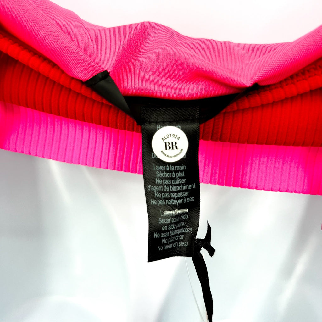 BEACH RIOT Women's Eva Colorblock Bikini Top Large Fuchsia Red Neon Pink NWT