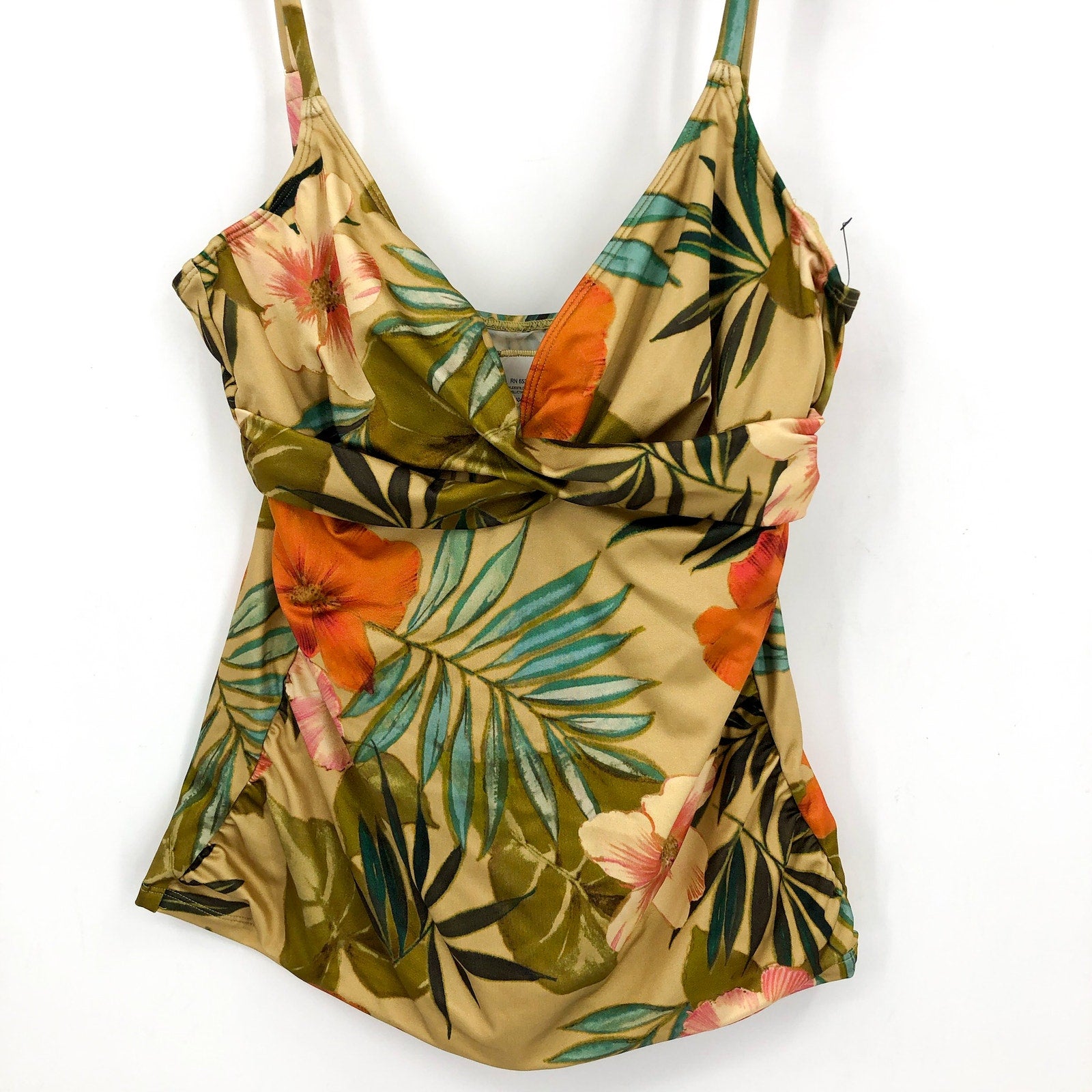 LAUREN RALPH LAUREN Tankini Top & Bottom Set Size 10 Gold Tropical-Print NWOT