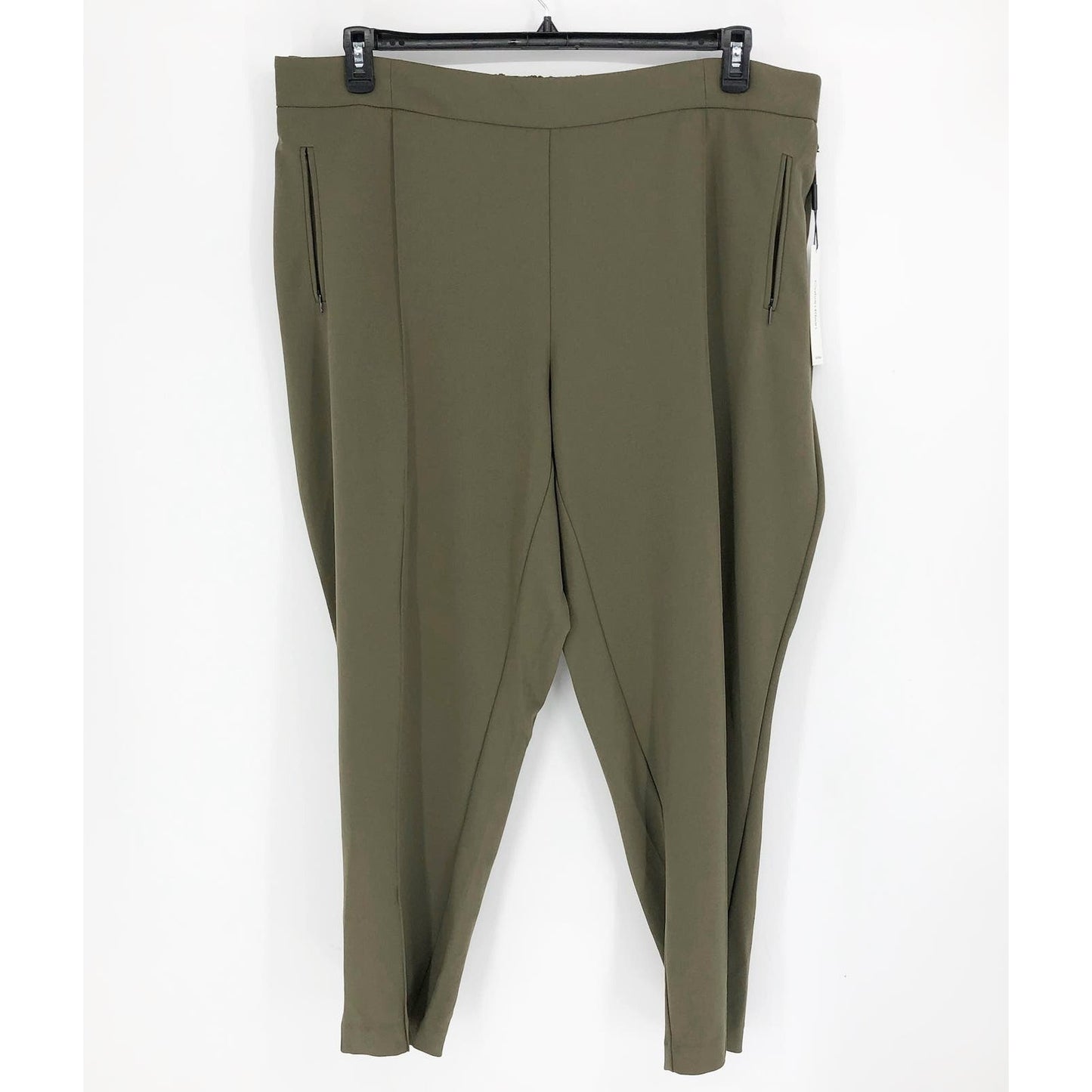 CALVIN KLEIN Women Mid-Rise Pull-On Slim Straight Pants Green 22W