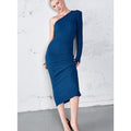 BARDOT Women's Crinkle One Shoulder Long Dress US 4 Teal Blue Long Sleeve NWT