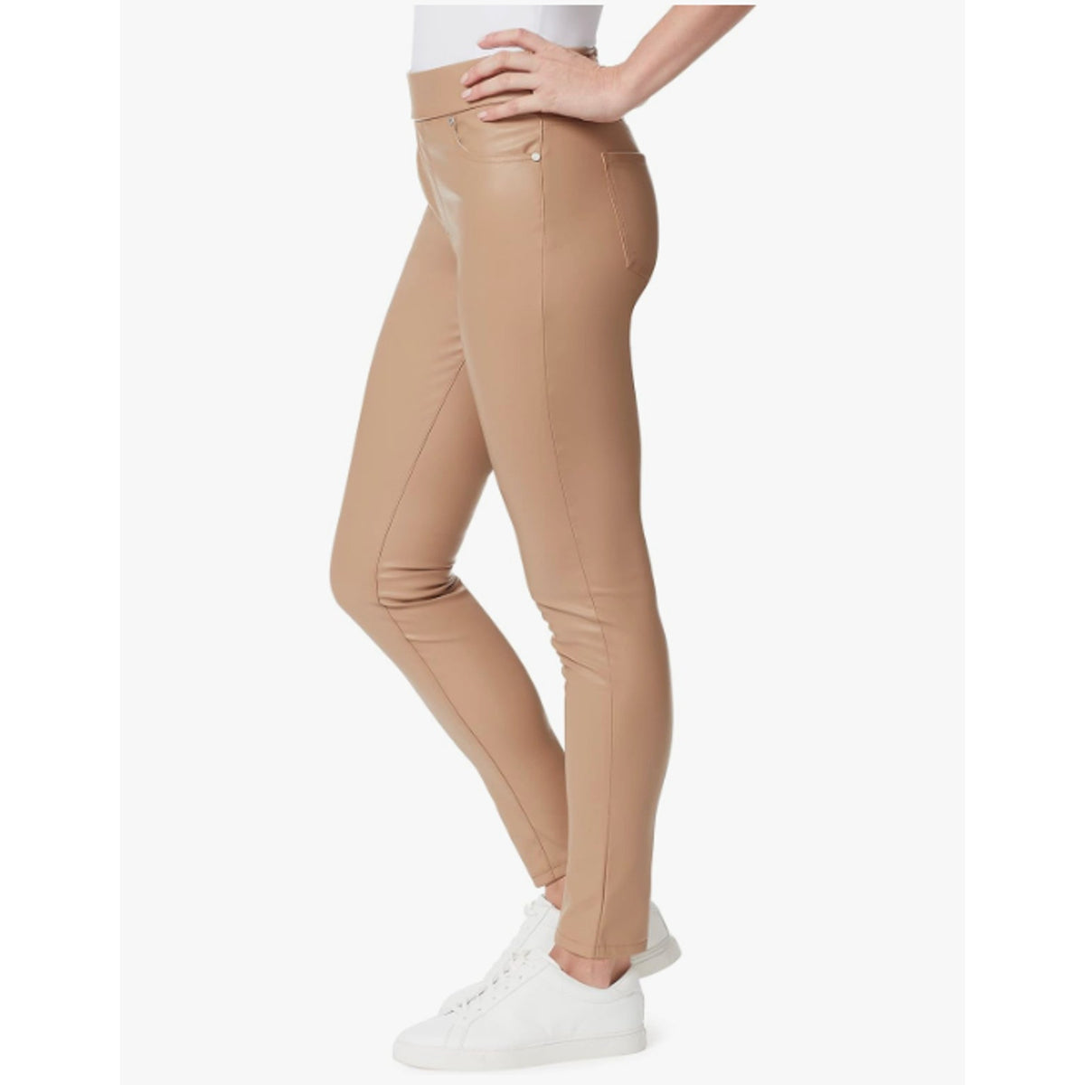 GLORIA VANDERBILT Avery Faux Leather Leggings Size 14 Tan Pull on Skinny NWT