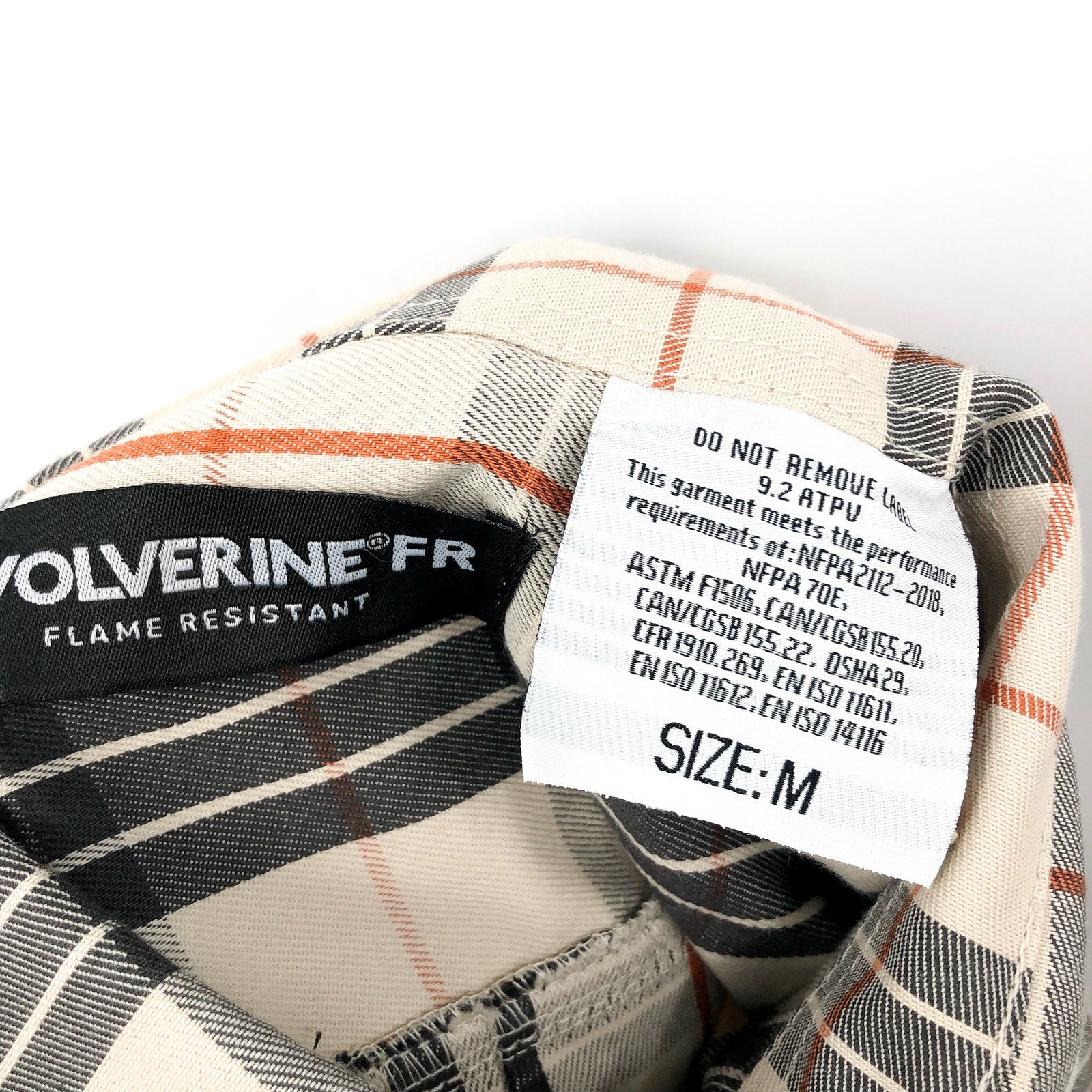 WOLVERINE Mens FR Twill Shirt Medium Cream Black Plaid Long Sleeve NWT