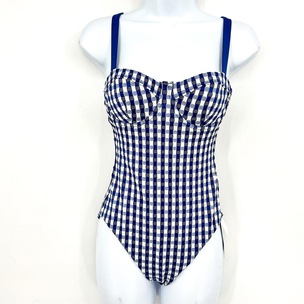 SEAFOLLY Bella Underwire One Piece Swimsuit US 4 Blue Gingham Plaid NWT