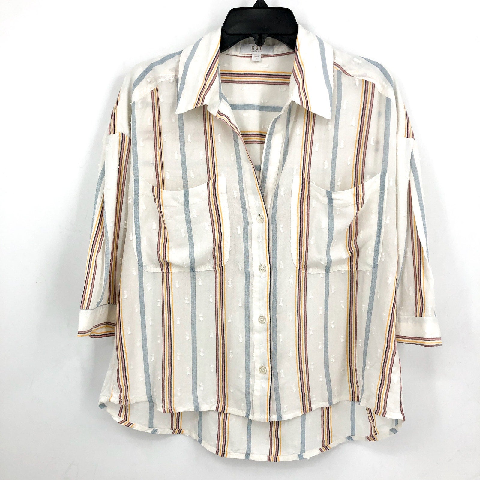 KUT FROM THE KLOTH Zuma Stripe Shirt Small Ivory Gold Rose Buttons NWOT