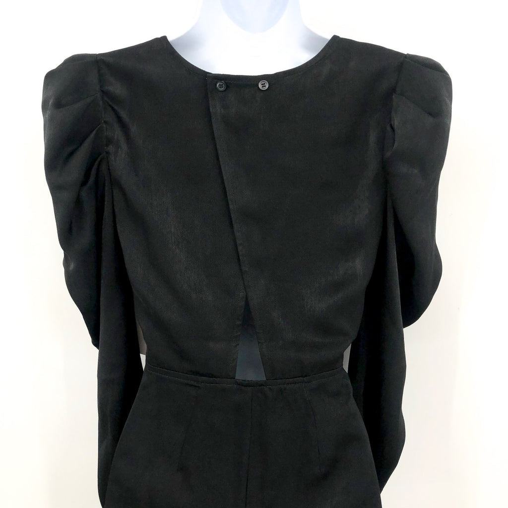 CHELSEA28 Womens Puff Sleeve Mini Dress XS Black Satin Long Sleeve Cut-Out NWT