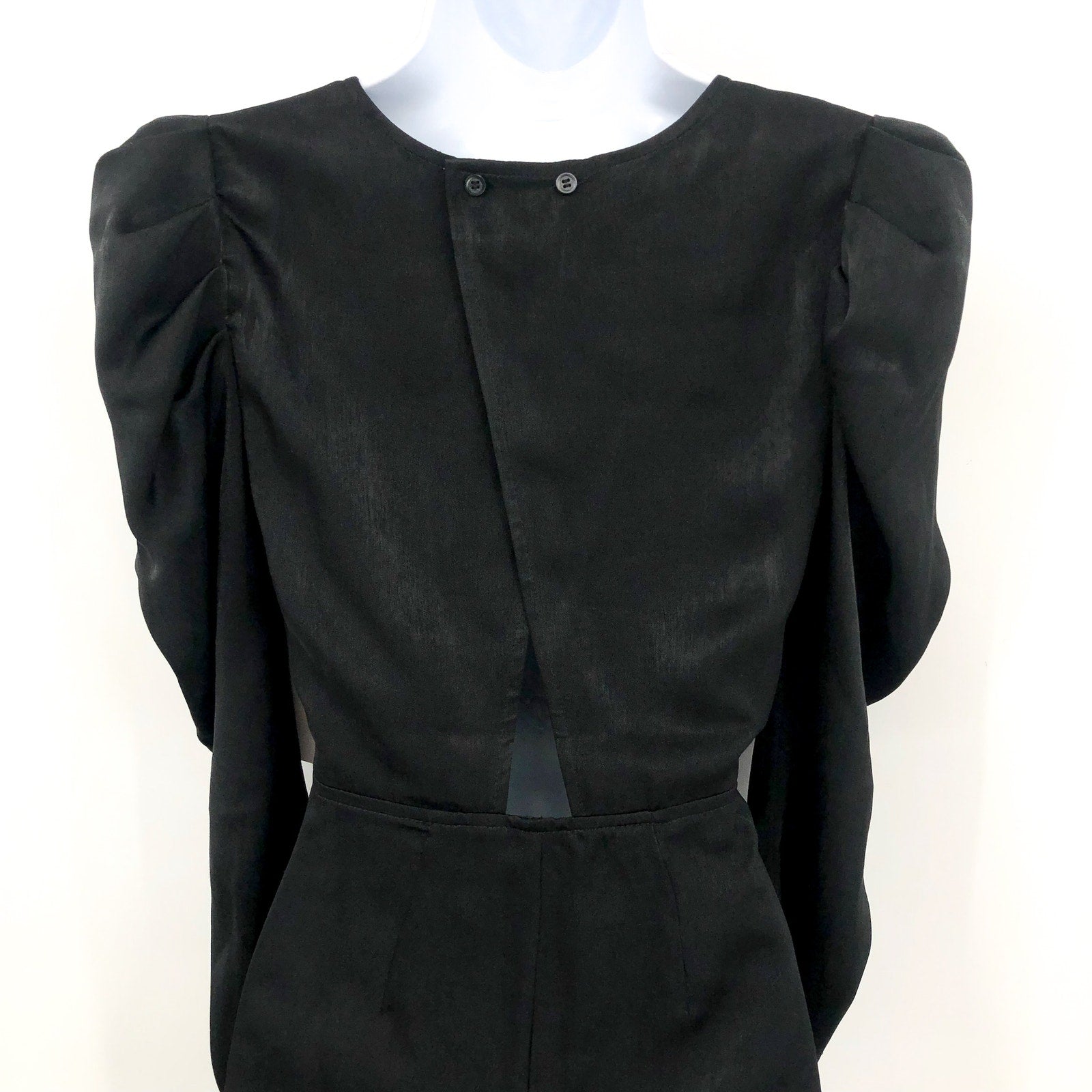 CHELSEA28 Womens Puff Sleeve Mini Dress XS Black Satin Long Sleeve Cut-Out NWT