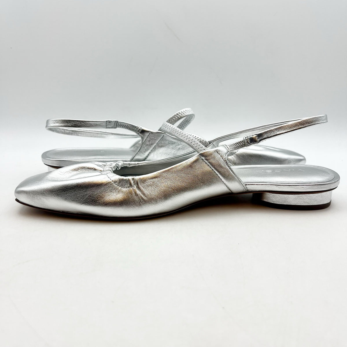VINCE. Womens Venice Flats US 9.5  EU 40.5 Warm Silver Leather Slip On NIB